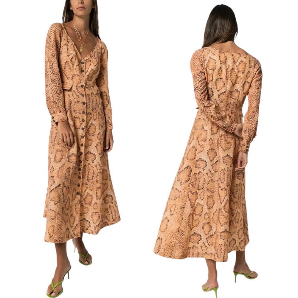 Mara Hoffman Silvana Snake‎ Print Midi Dress In Sand Multi Size 2 Shirtdress